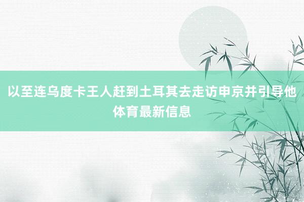 以至连乌度卡王人赶到土耳其去走访申京并引导他体育最新信息