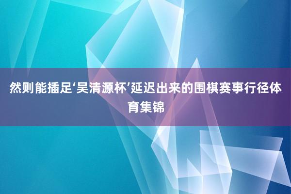 然则能插足‘吴清源杯’延迟出来的围棋赛事行径体育集锦