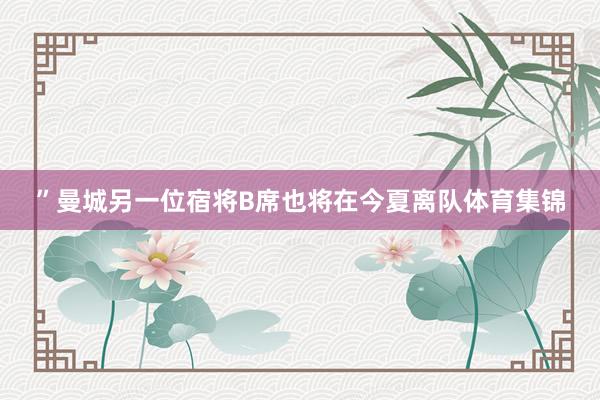 ”曼城另一位宿将B席也将在今夏离队体育集锦
